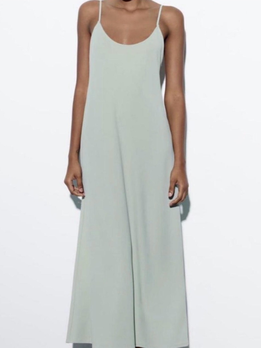 NWT Zara Seafoam Blue Green Maxi Slip Dress, Size Small